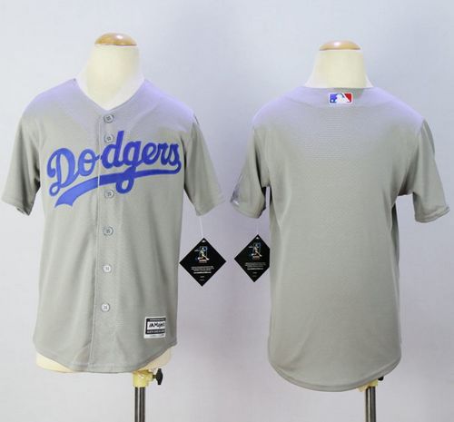 Dodgers Blank Grey Cool Base Stitched Youth MLB Jersey - Click Image to Close